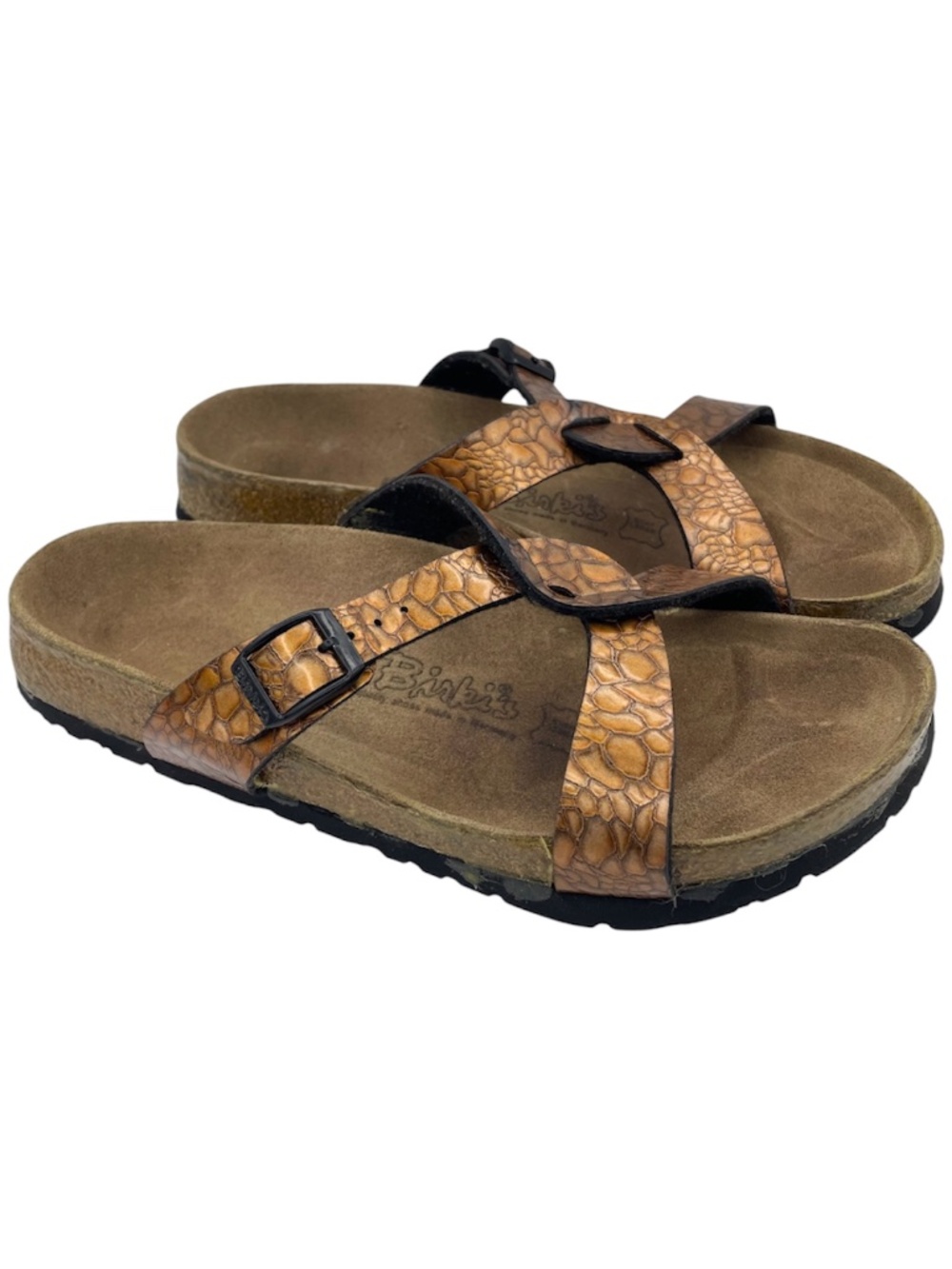 BIRKIS Birkenstock metallic faux leather slide sandals Size 8
